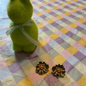 Floral Gold and Green Earrings clip on